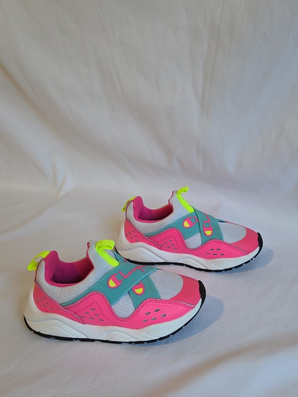 Champion Kids Pink, Gray & Neon Yellow Slip-On Sneakers